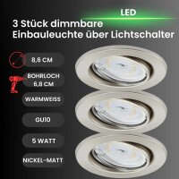 LED Einbauleuchten, Nickelmatt, Bohrloch 6,8 cm, 3x5W, 3000K, dimmbar – Briloner / Prisma
