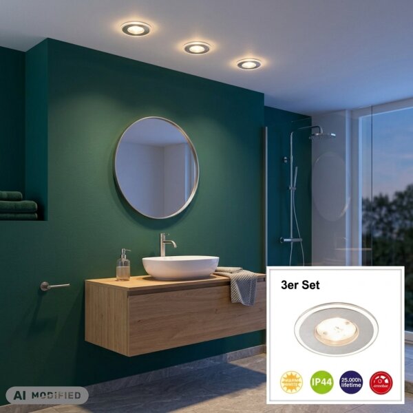 LED Einbauleuchten Attach, Aluminium / klar, Bohrloch 6 cm, 3x5,5W, dimmbar, IP44 – Briloner