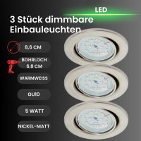 Briloner  Prisma LED 3er Set dimmbar Nickelmatt Einbauspots