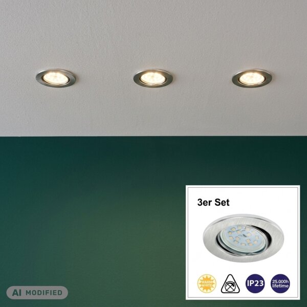 Briloner  Prisma LED 3er Set Aluminium Einbaulampen Spots