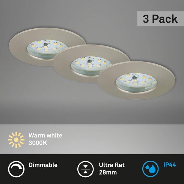 Einbauleuchten Briloner 3 x 5,5 Watt LED Nickelmatt Einbauspots dimmbar 470 Lumen