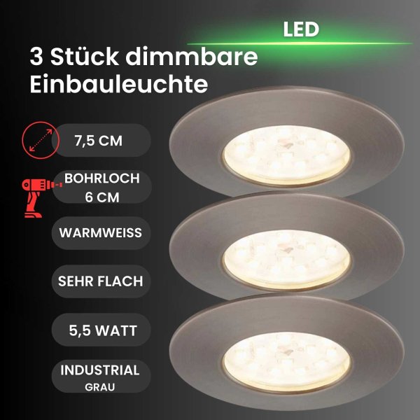 Einbauleuchte Briloner Attach 3er dimmbar Industrie dimmbar