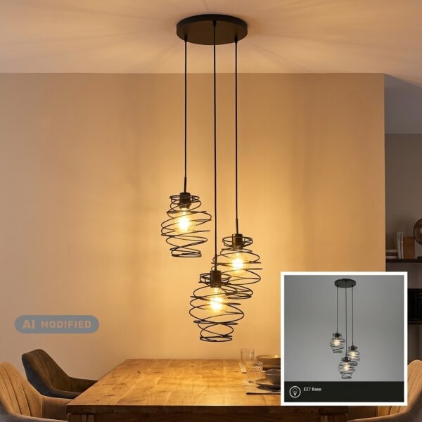 3-flammige Pendelleuchte Black Steel, Schwarz, 3 x E27 max. 60W, Ø 42,5 cm – Briloner