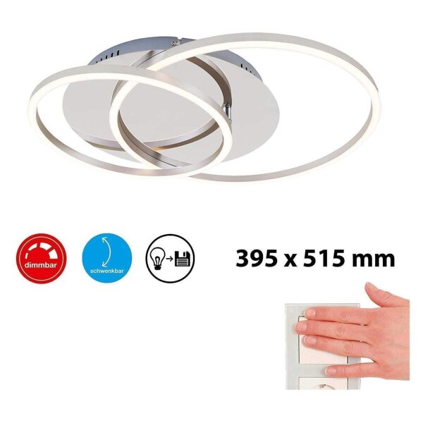 Briloner Frame LED Deckenleuchte Chrom-Alu 51x39cm Schwenkbar Dimmbar Memory 40W Warmweiß