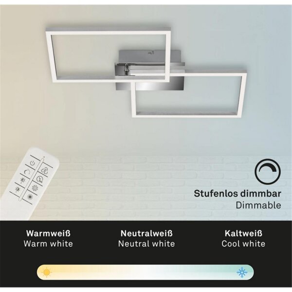 Briloner Frame LED Deckenleuchte Chrom Alu 50x39cm Dimmbar CCT Fernbedienung 30W