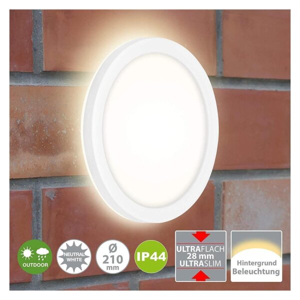 Briloner Düsseldorf LED Außenleuchte 8W IP44 Backlight-Effekt Rund Weiß