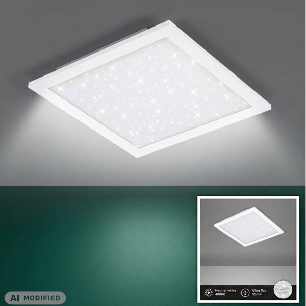 LED Deckenleuchte Panel Vesta, Weiß, 12 Watt, 4000K, Sternenhimmel-Effekt – Briloner