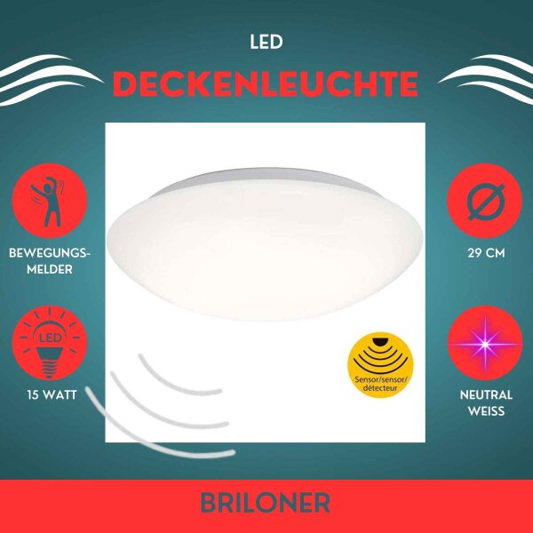 LED Deckenleuchte Elipso, Weiß, 15 Watt, 4000K, IP44, Ø 29 cm – Briloner