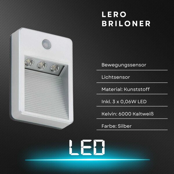 Briloner  Lero  Außenleuchte silber Bewegungsmelder